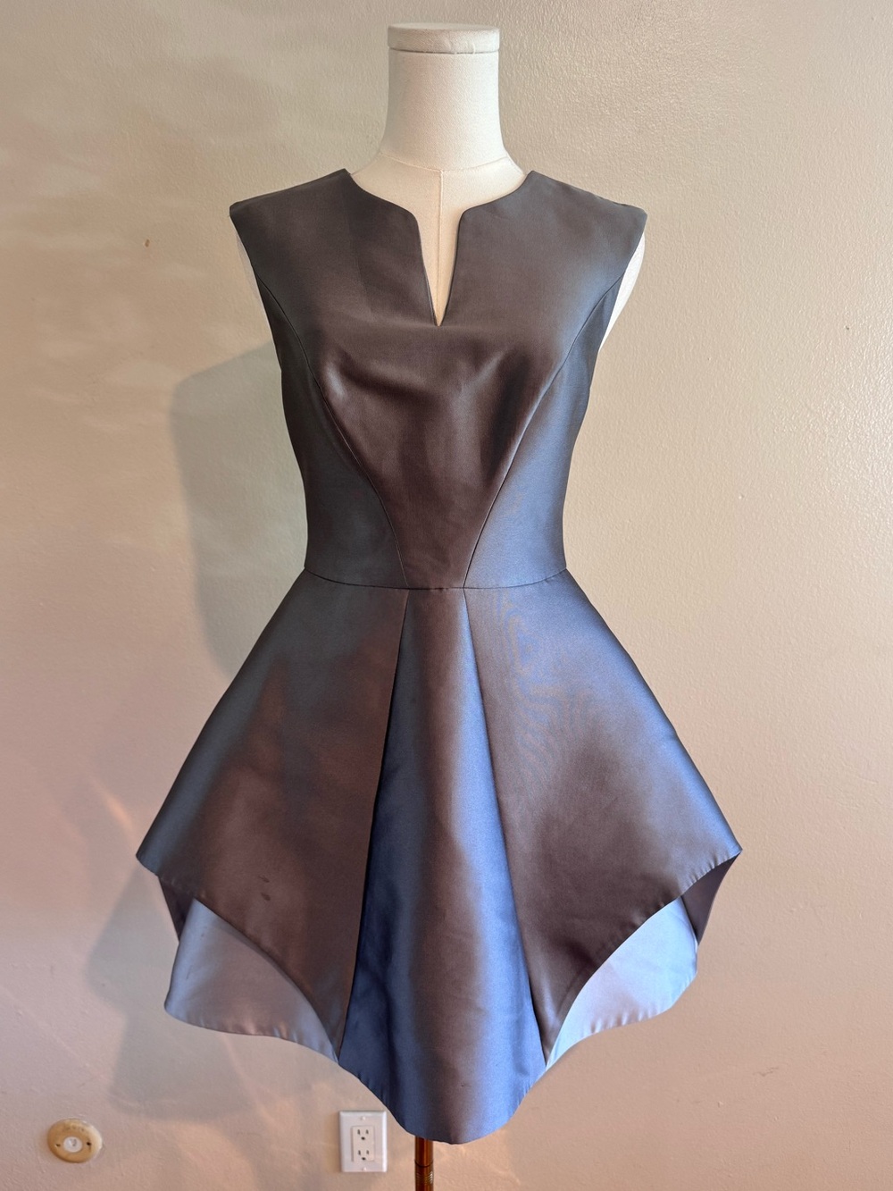Halston Heritage Sculptural Asymmetrical Mini Dress Gray Size 0